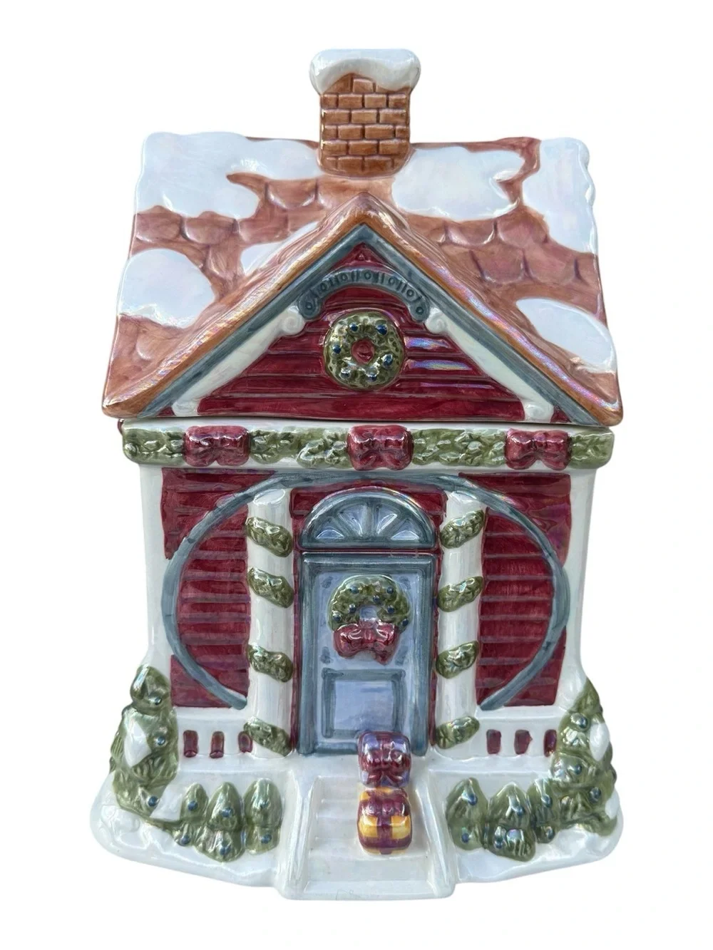 Vintage Victoria Ware Christmas House Cookie Jar Holiday Village Cottage 10”